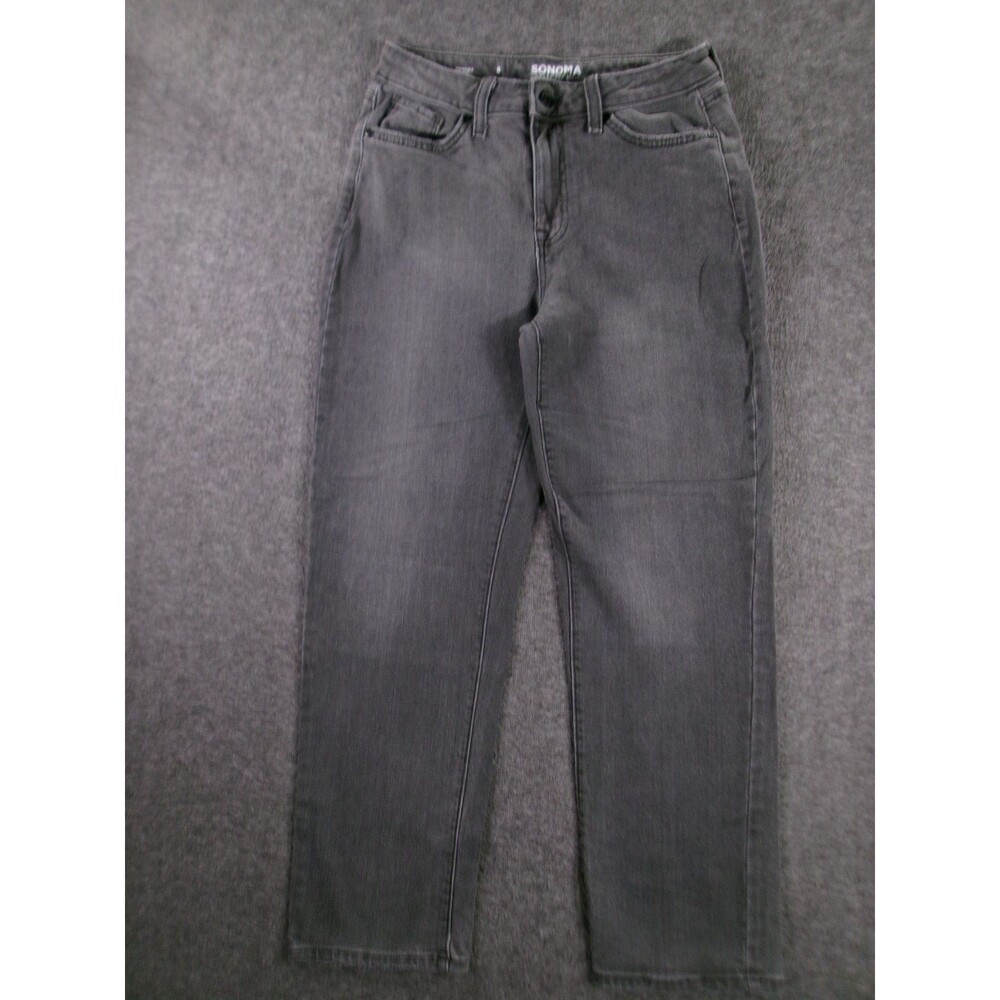 Sonoma Jeans Women 6 Gray Straight Leg Regular Fit Dark Wash Causal Faded